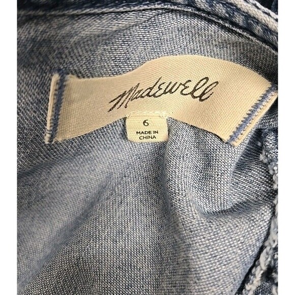 Madewell Denim Fluffer Sleeve Midi Dress Pocket Blue Amberley Women's Size 6 - Picture 5 of 9